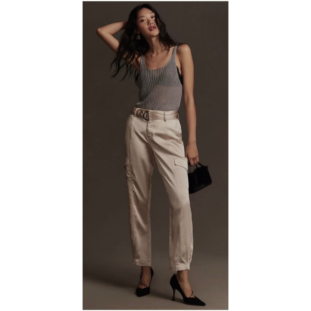 Sanctuary Satin Cargo Pants Size 33 Shiny Champagne NWT Belted Utility Glam